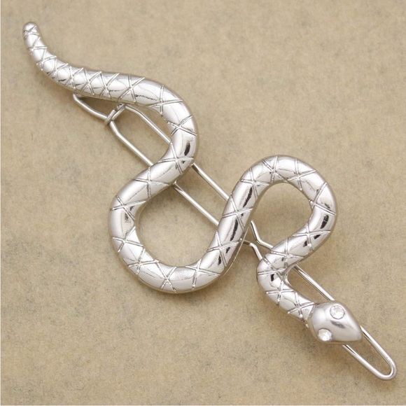 🎉HP🎉 Snake Reptile Hair Clip Accessory Silver Plated - Picture 4 of 4